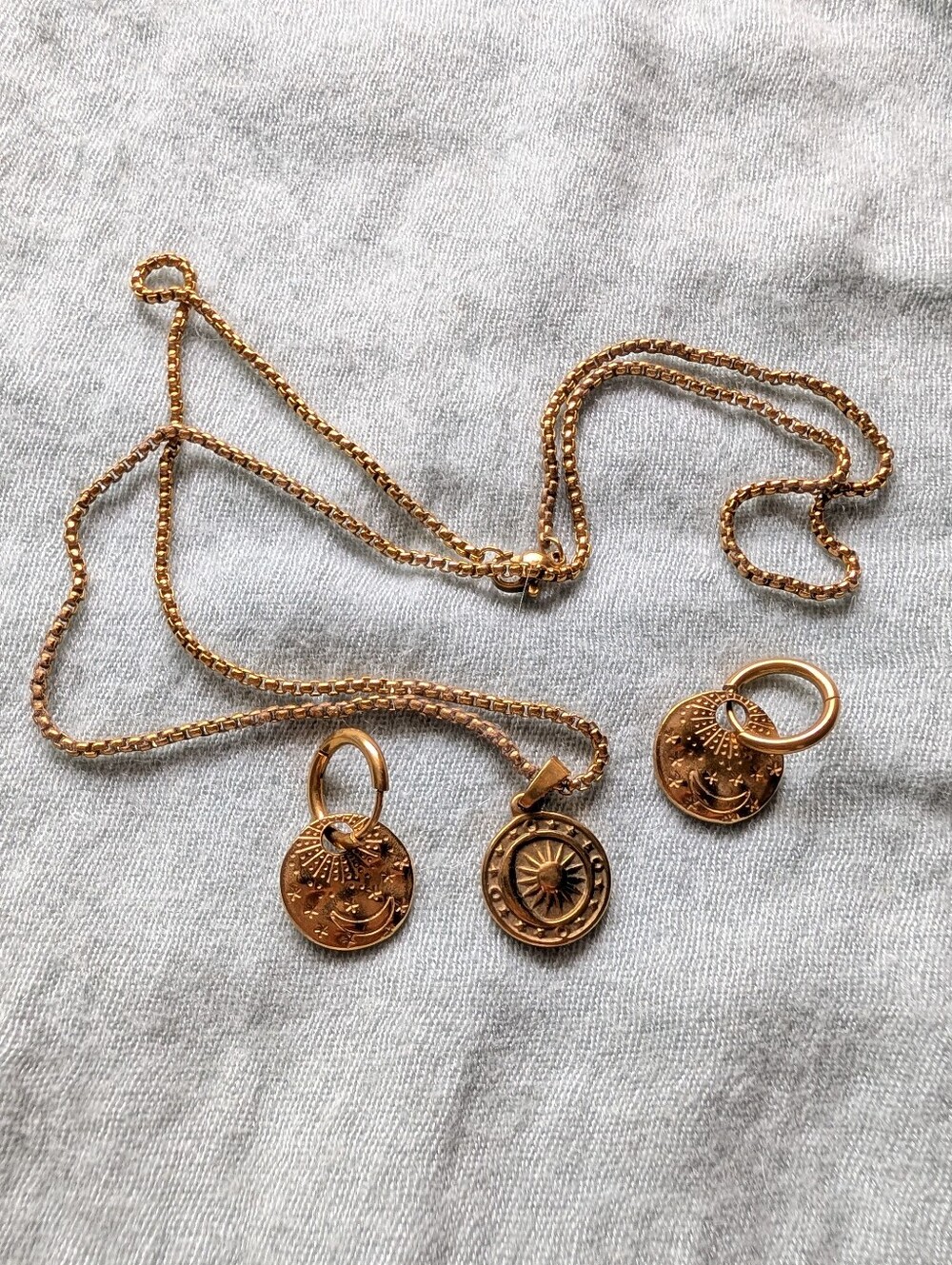 Gold-Tone Celestial Pendant Necklace and Charm Earrings Set